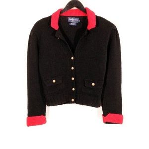 Vintage Ralph Lauren Black Cropped Gold Button Cardigan Sweater Great Britain S